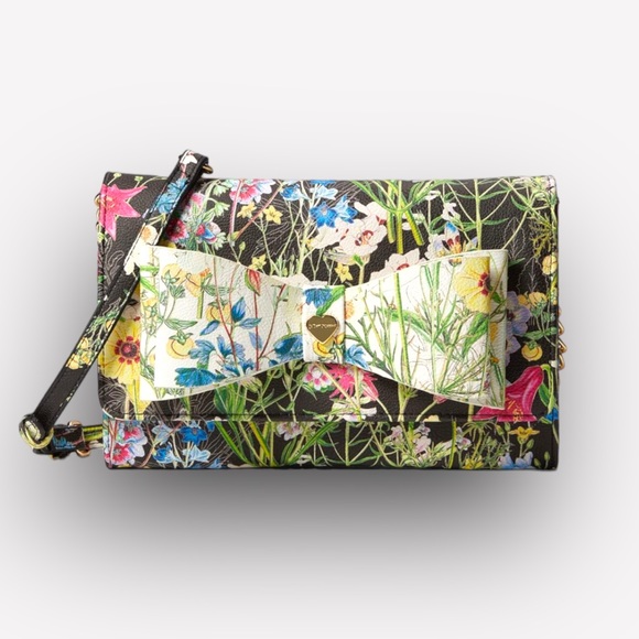 NWT BETSEY JOHNSON DANI CROSSBODY XOFLORAL WHITE FLORAL GOLD CHAIN PURSE - Picture 7 of 16